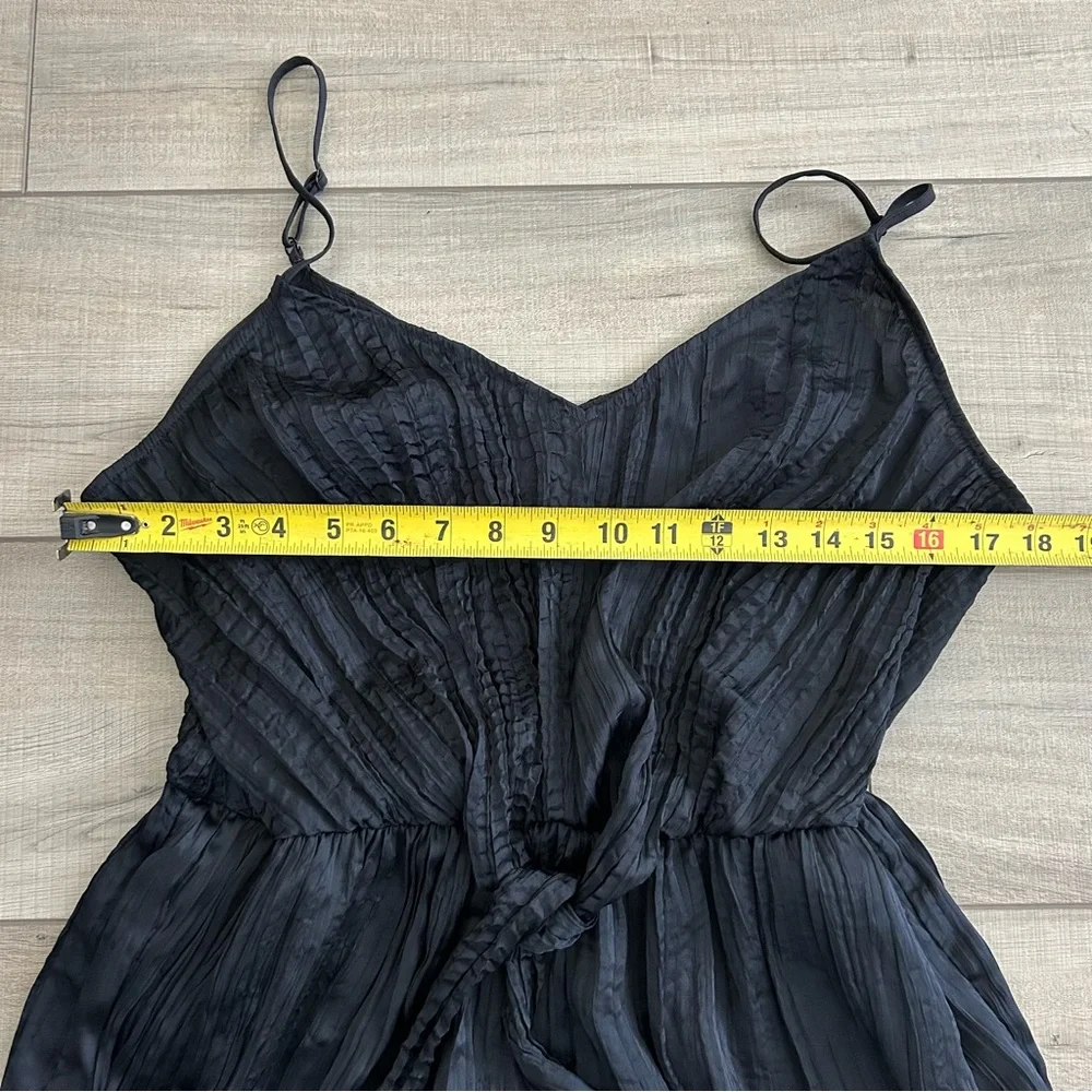 Express Black Satin Like Sleeveless V Neck Wide Leg Crinkle Jumpsuit L
